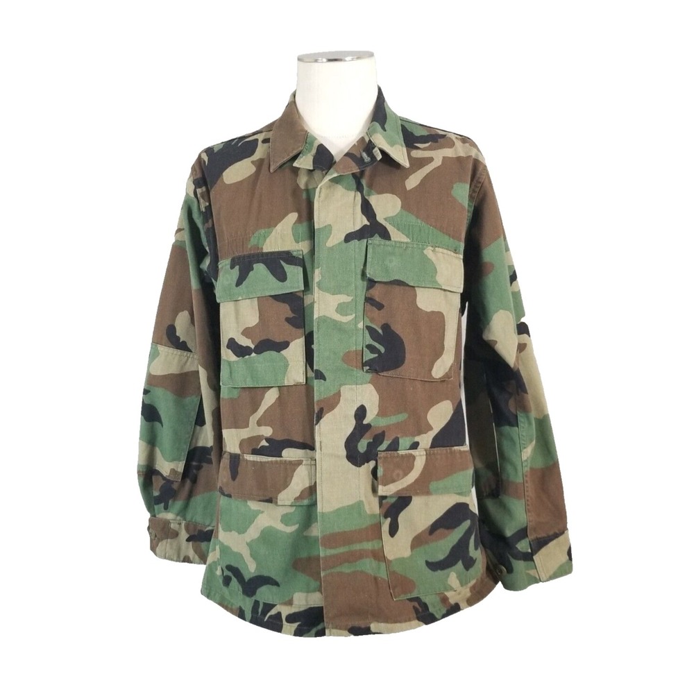 US military BDU jacket camo cargo men's medium woodland green brown outdoor